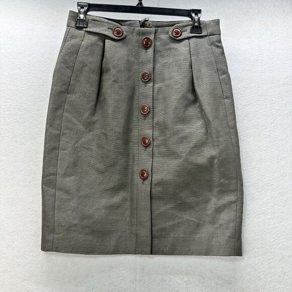 Vintage Jigsaw Skirt 29 Pencil Gray Metallic European Academia Button - Picture 1 of 6